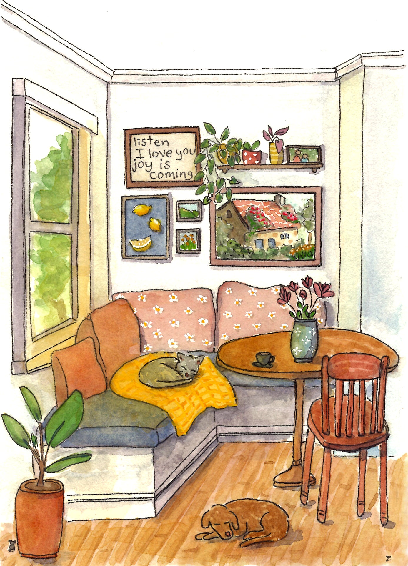 Warm cozy watercolor print